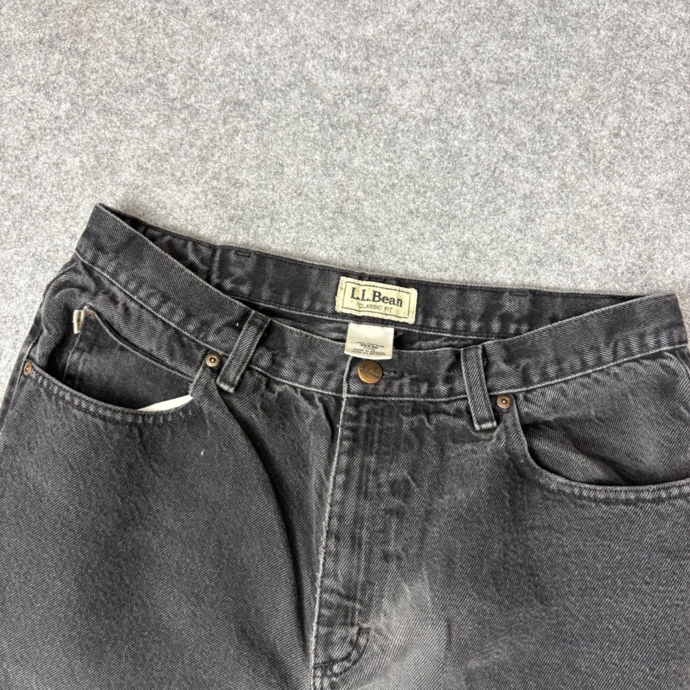 LL Bean Classic Fit Men Faded Black Denim Jeans 35x30 Distressed Workwear Cotton